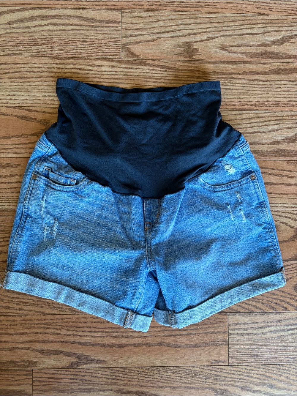 Old Navy Light Blue Denim Maternity Shorts with full panel
